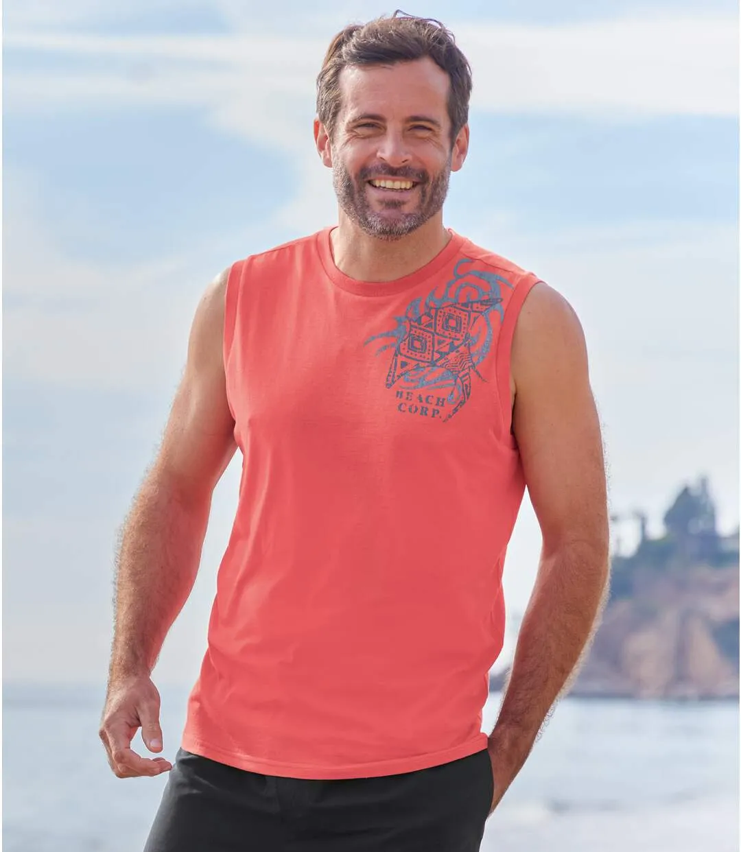 Pack of 3 Men's Beach Vests - Coral Black Blue