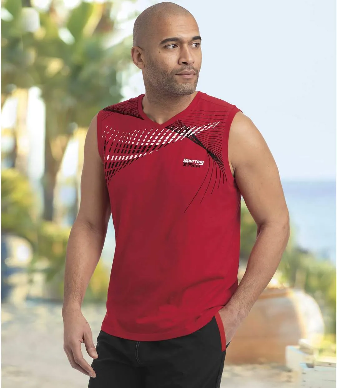 Pack of 3 Men's Sports Vests - Black Red White