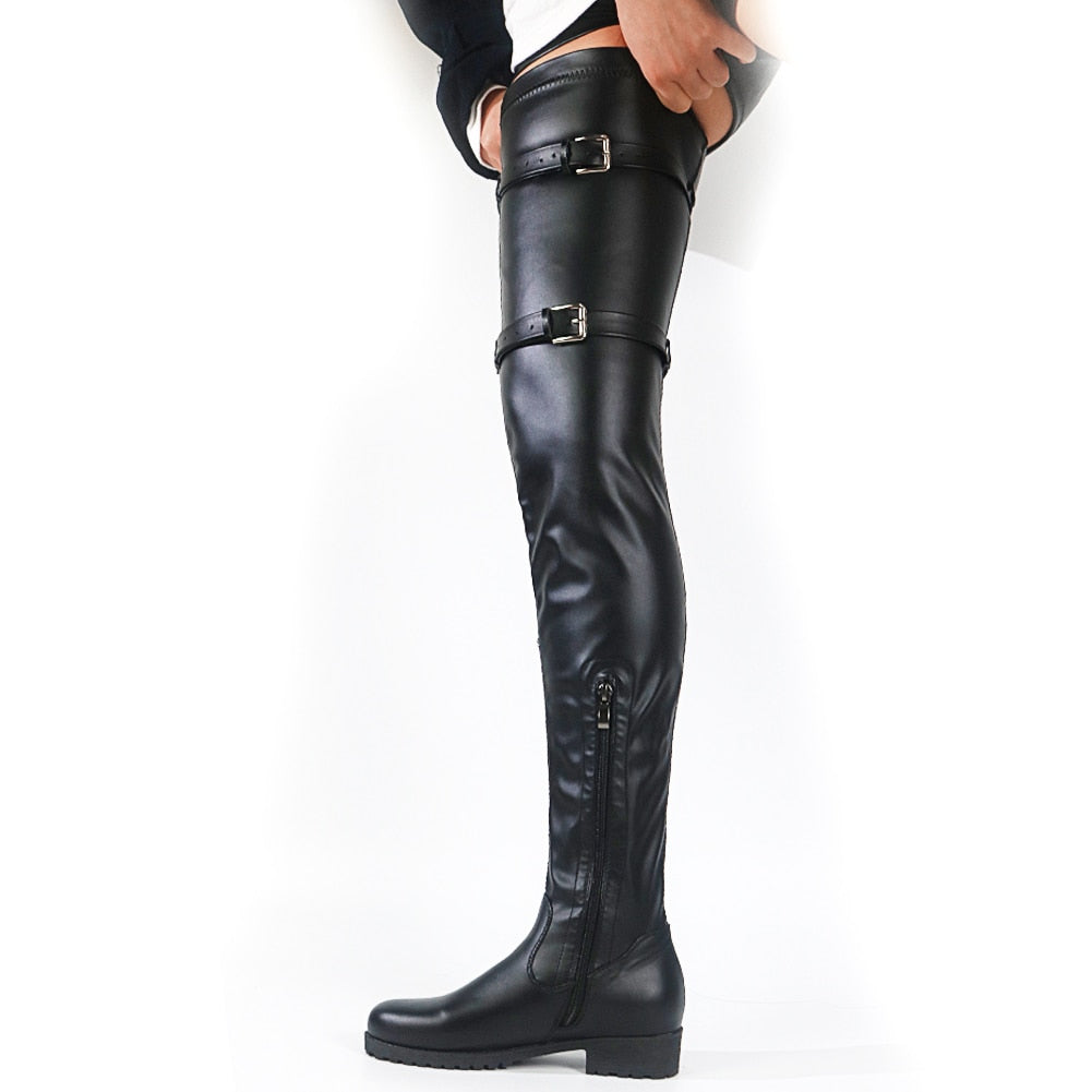 Platform Boots Fashion Buckle Zip Chunky Heels Thigh High Boots