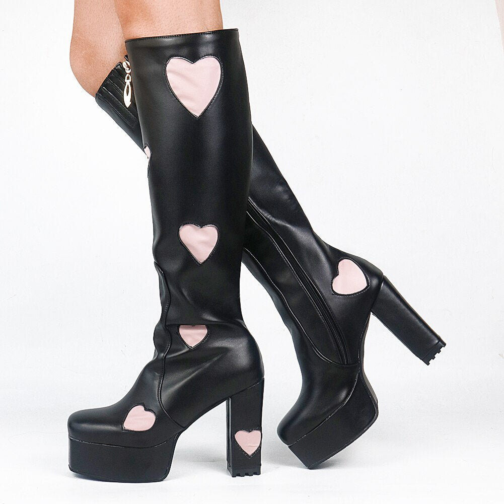 Platform Sweet Heart Boots Fashion Thick Knee High Boots