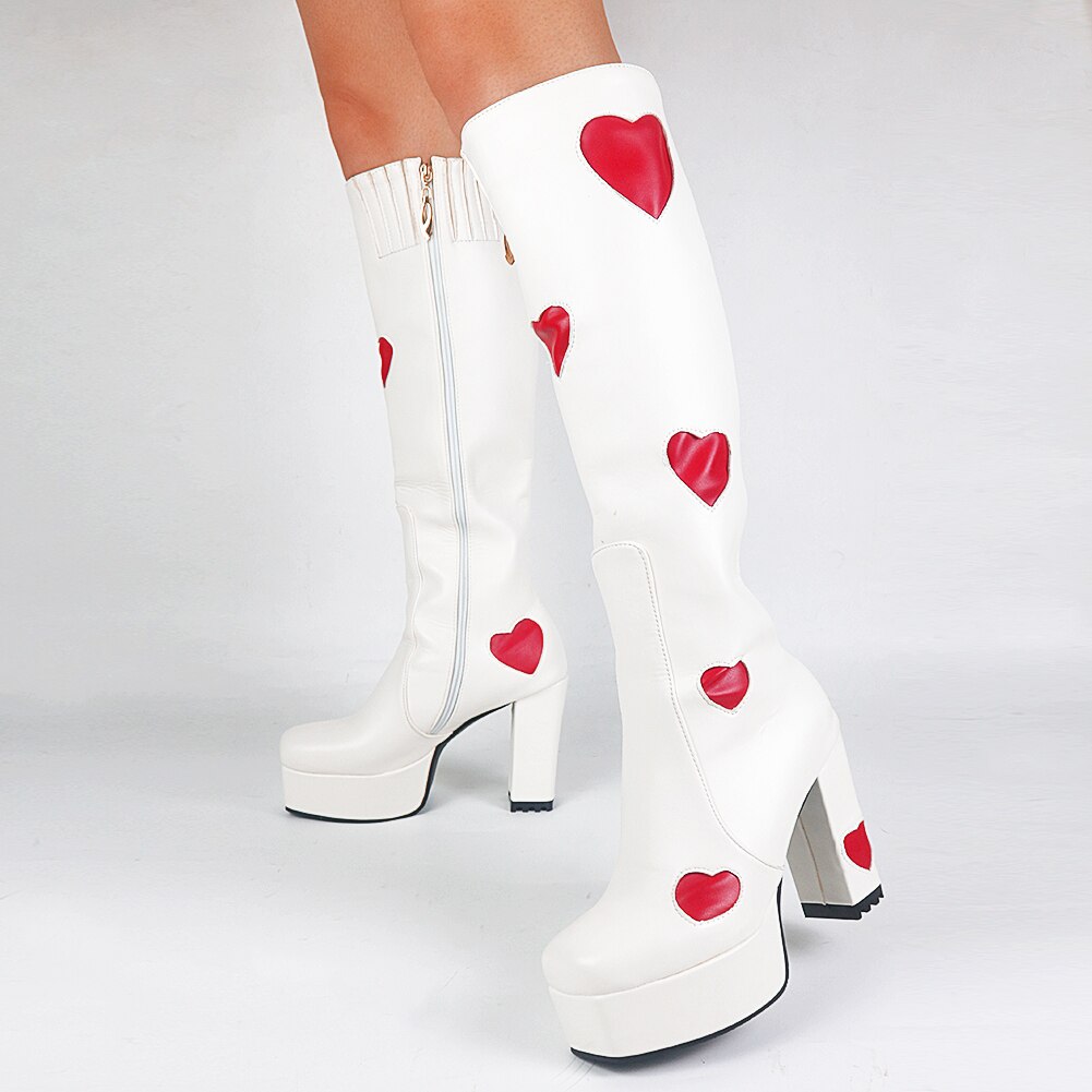 Platform Sweet Heart Boots Fashion Thick Knee High Boots