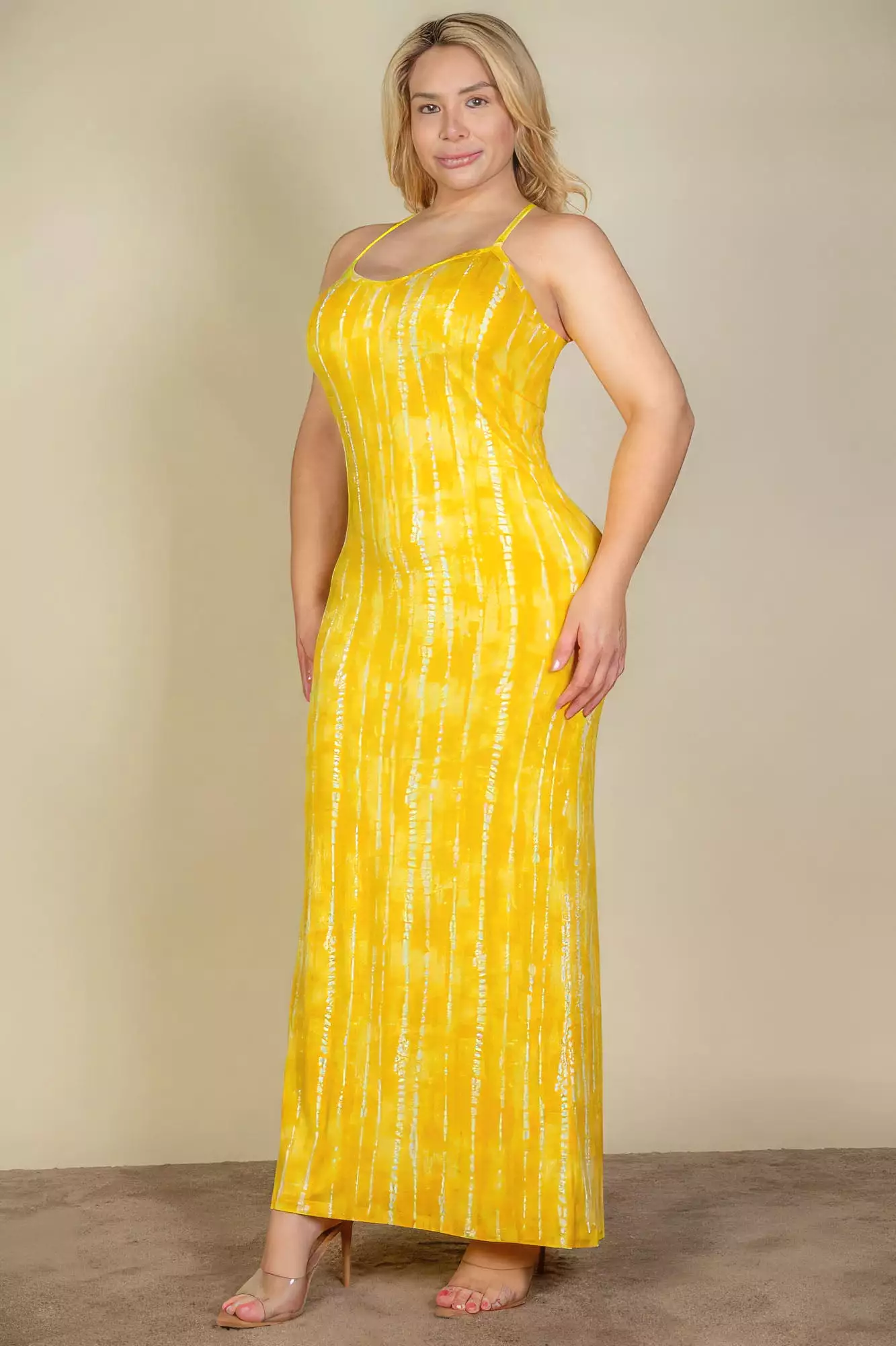 Plus Size Sleeveless Tie Dye Bodycon Long Dress