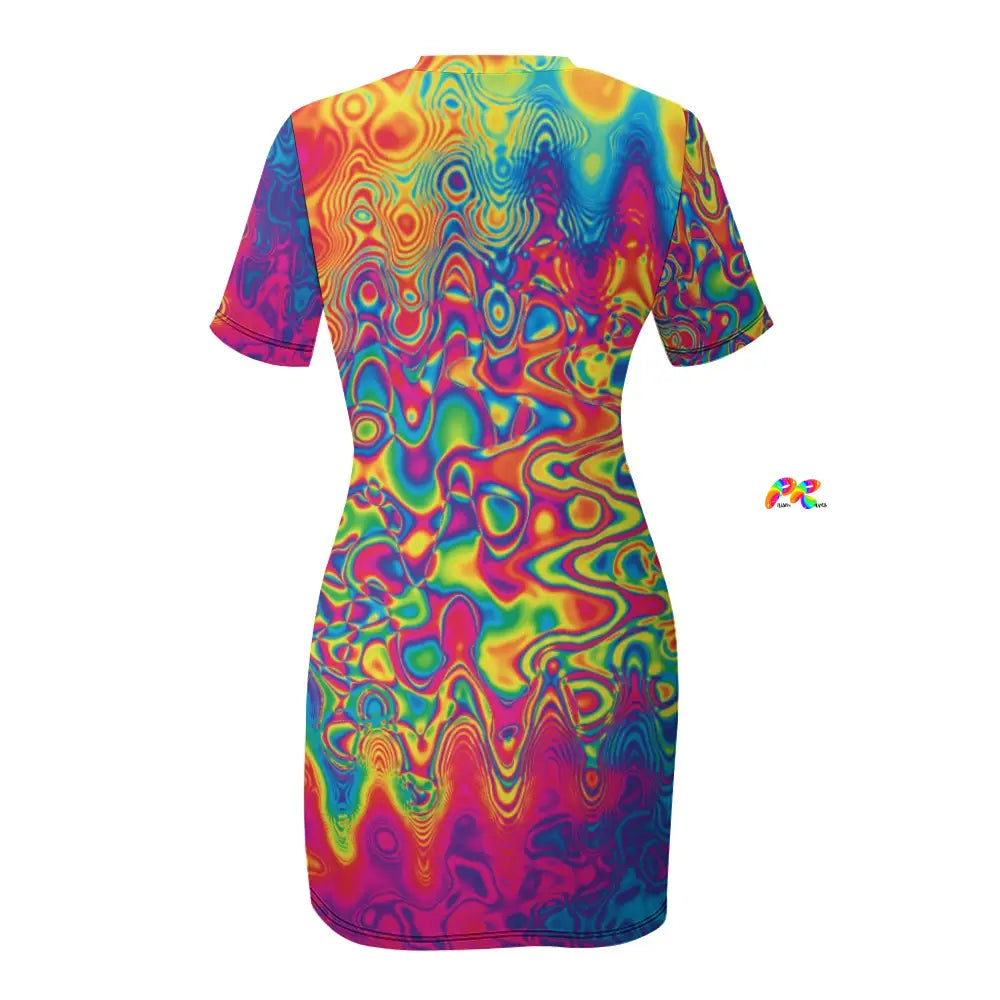 Radiant Hue Short Sleeve Rave Mini Dress