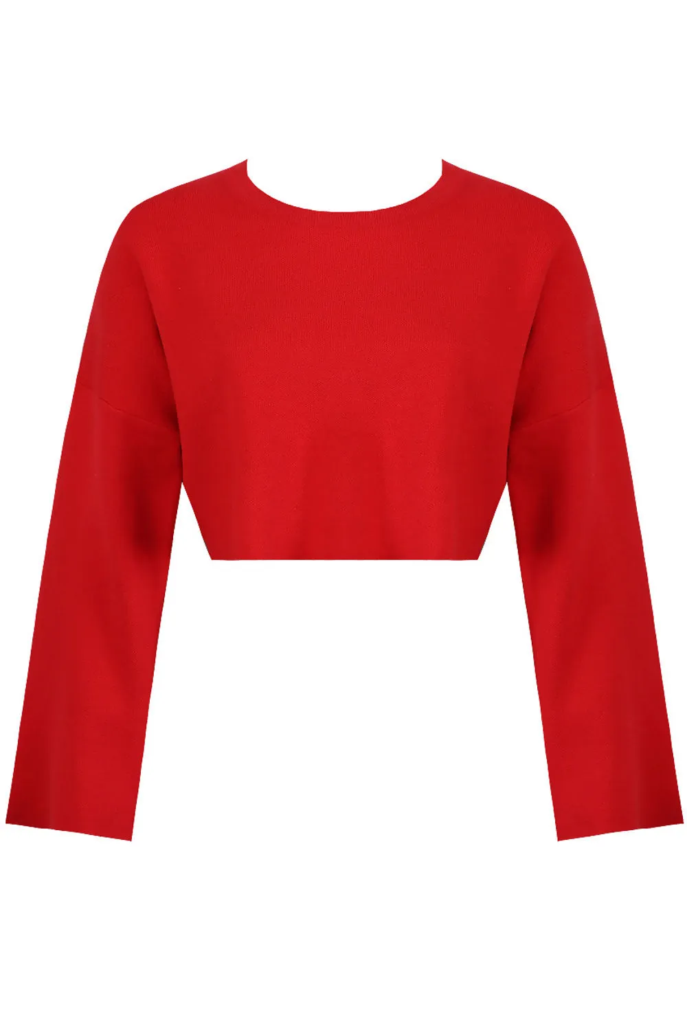 Red Wide Sleeves Knitted Crop Tops