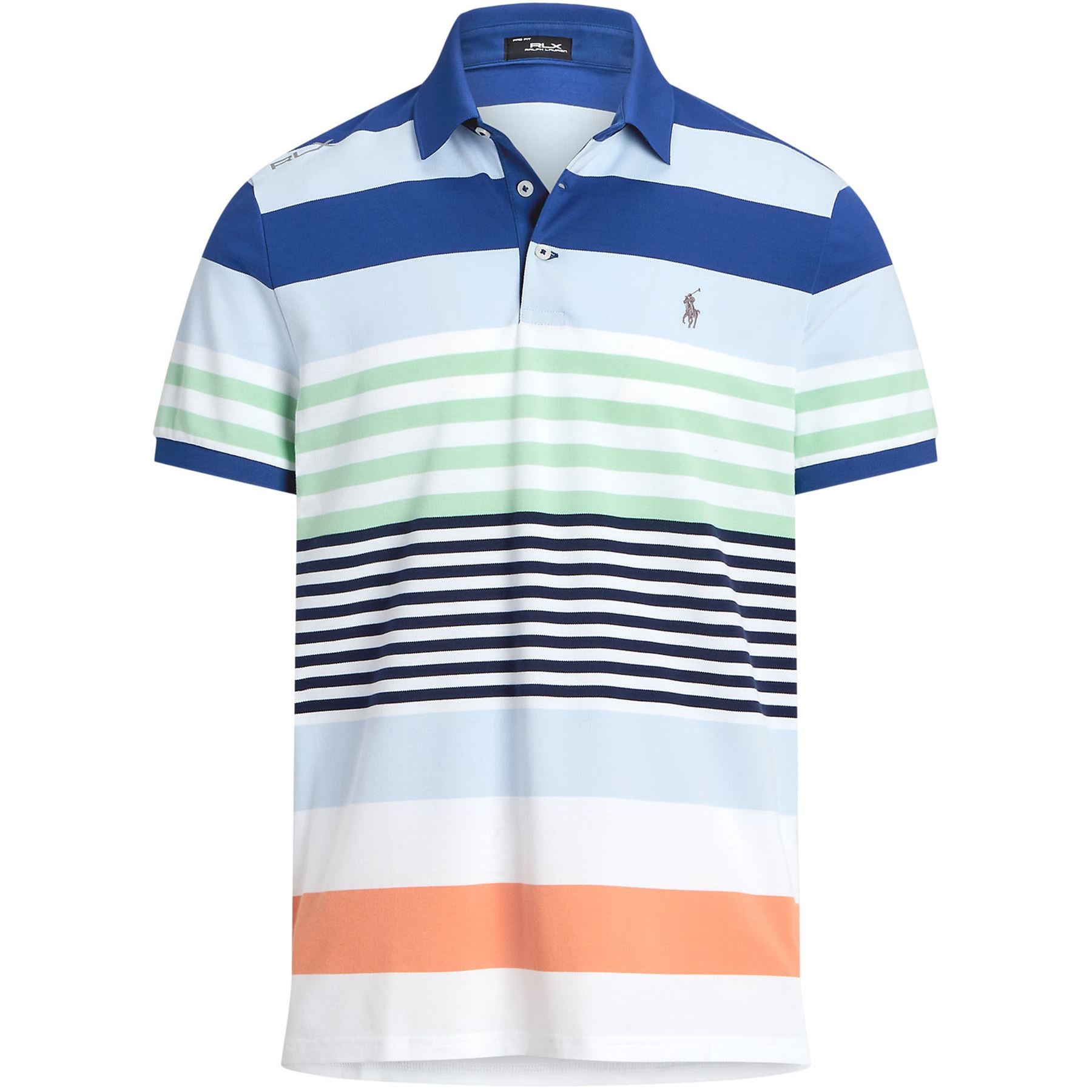 RLX Tailored Fit Cotton Knit Stripe Polo Oxford Blue Multi - SS24