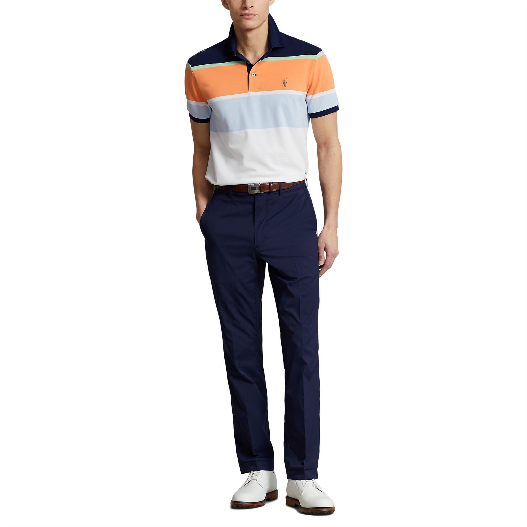 RLX Tailored Fit Cotton Knit Stripe Polo Refined Navy Multi - SS24