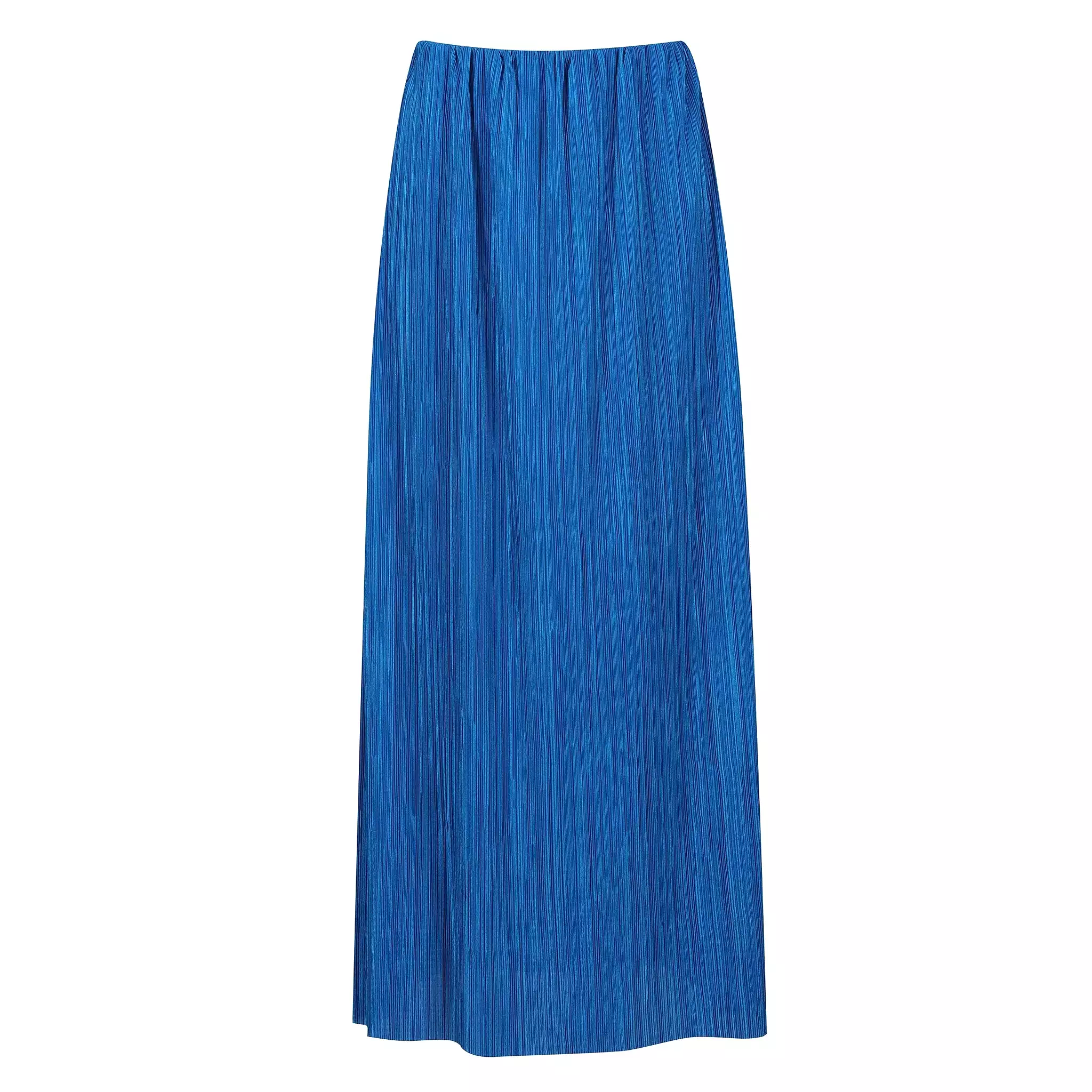 Royal Blue Crepe Pleated Midi Skirt With Elasticated Waist