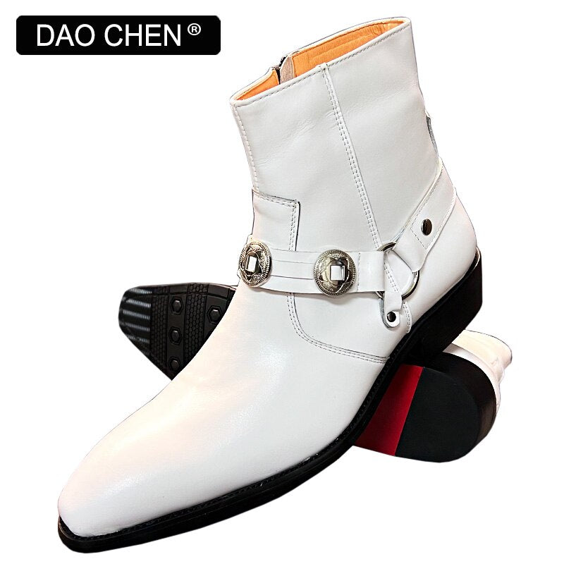 SLIP ON ElEGANT CASUAL SHOES BLACK WHITE LEATHER MAN BOOTS