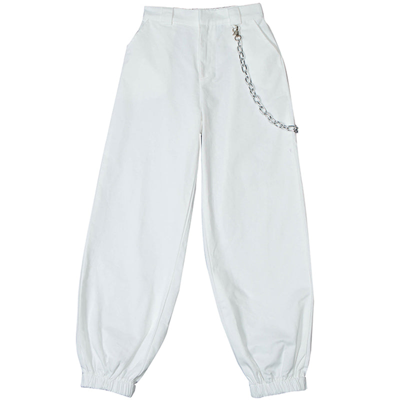 STREET FASHION WHITE CHAIN  PANTS BY63033