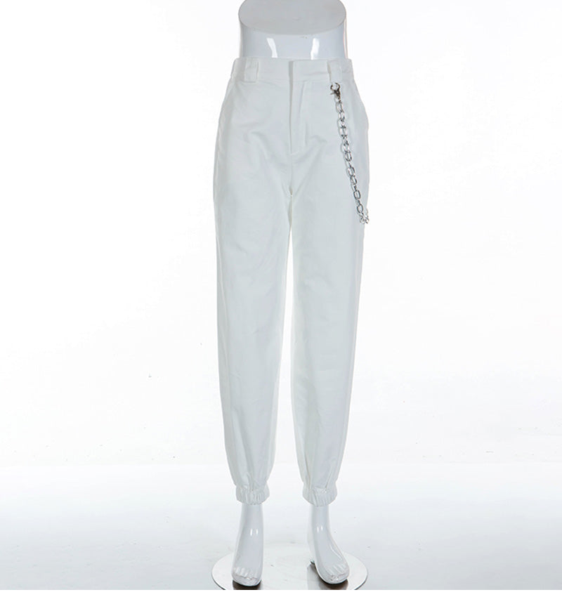 STREET FASHION WHITE CHAIN  PANTS BY63033