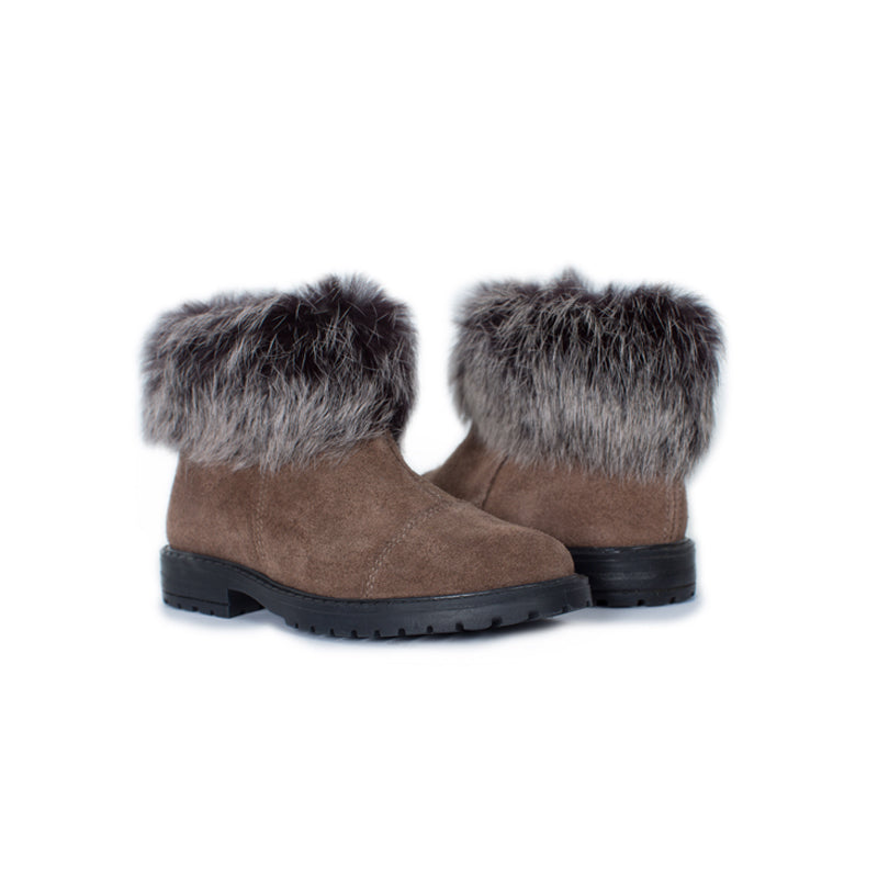 Suede Boots with Faux Fur in Brown