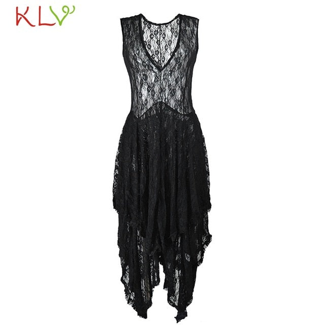 Summer Dress Women Lace Elegant Layered Ruffles Long Dress Sexy