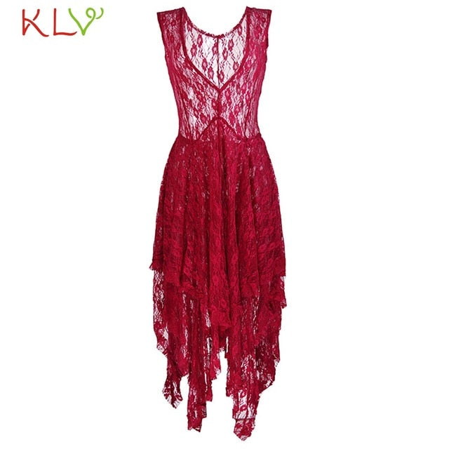 Summer Dress Women Lace Elegant Layered Ruffles Long Dress Sexy