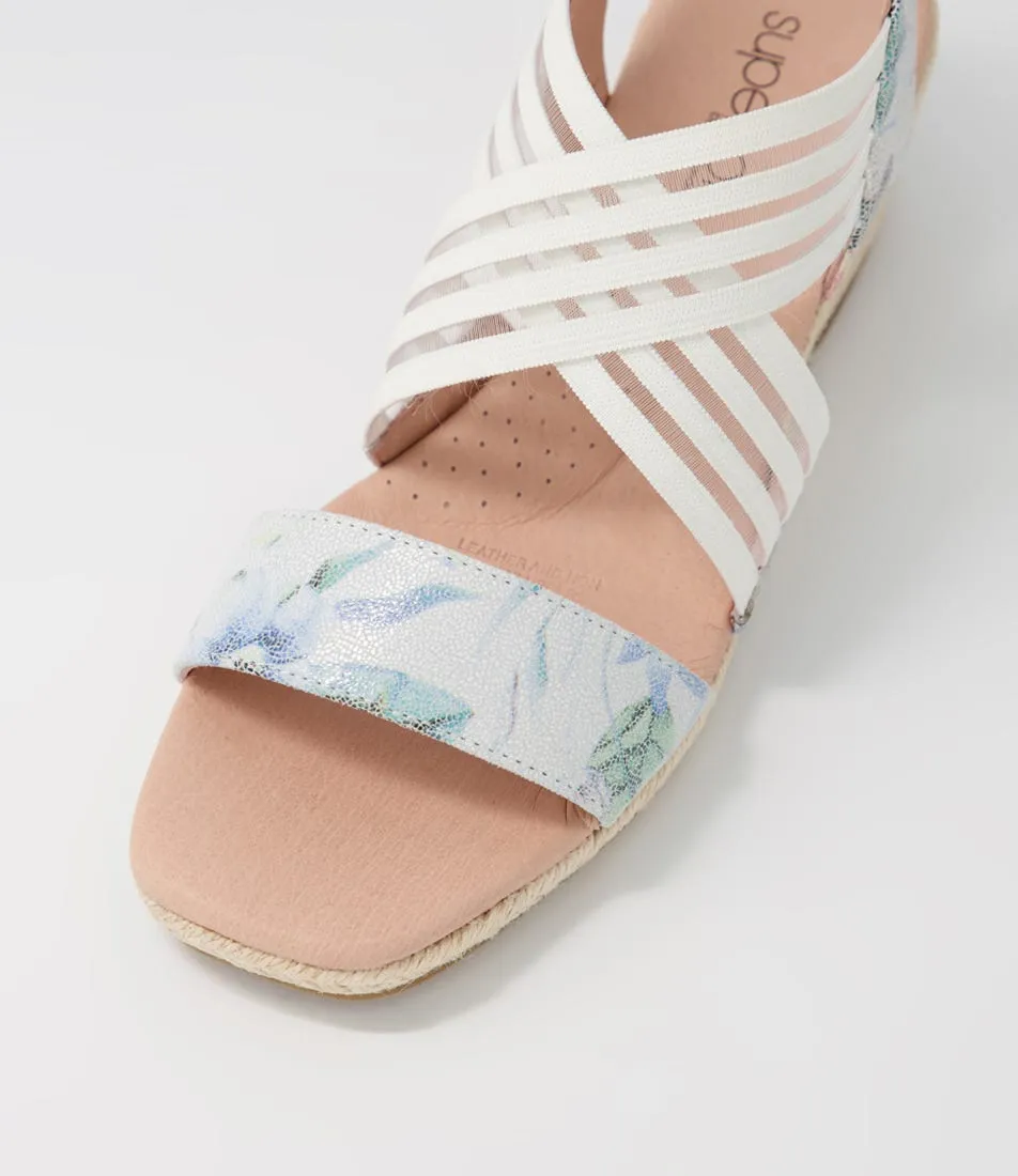 SUPERSOFT Zola Mint Floral-white Leather Elastic Espadrilles