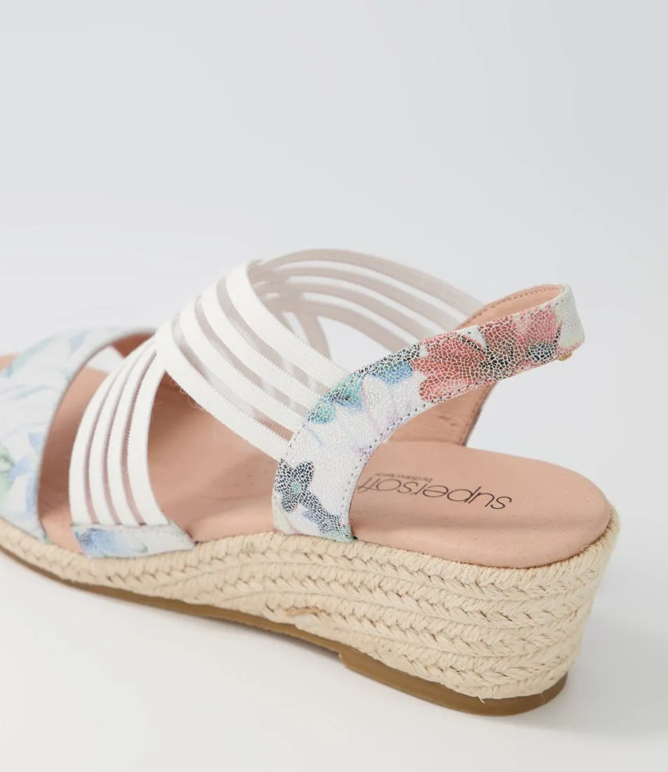 SUPERSOFT Zola Mint Floral-white Leather Elastic Espadrilles