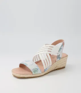 SUPERSOFT Zola Mint Floral-white Leather Elastic Espadrilles