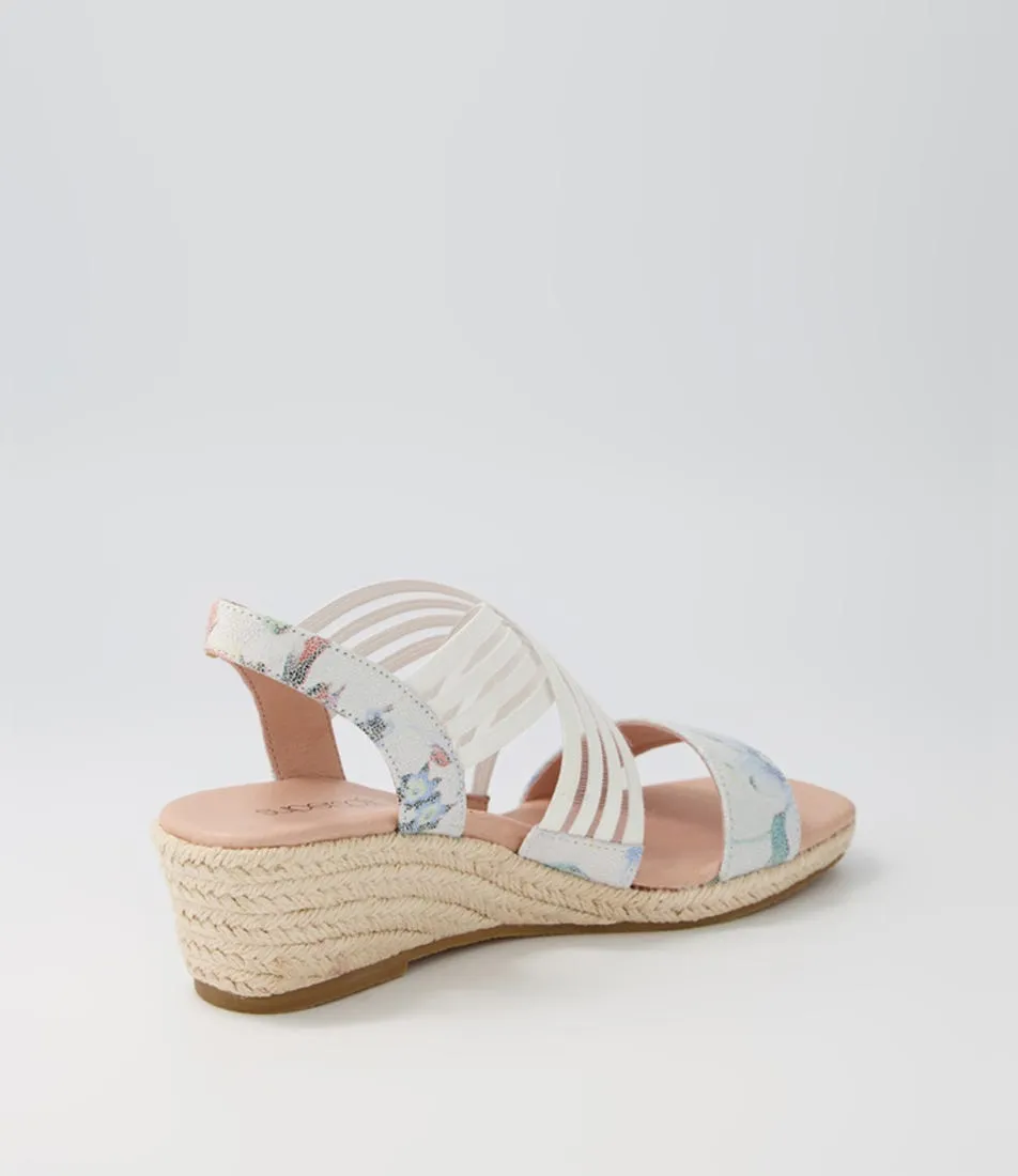 SUPERSOFT Zola Mint Floral-white Leather Elastic Espadrilles