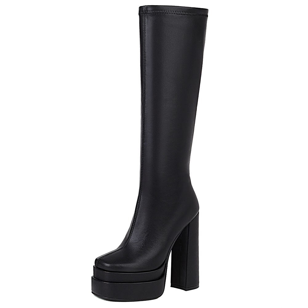 Thick High Heels Boots Fashion Zip Platform Boots