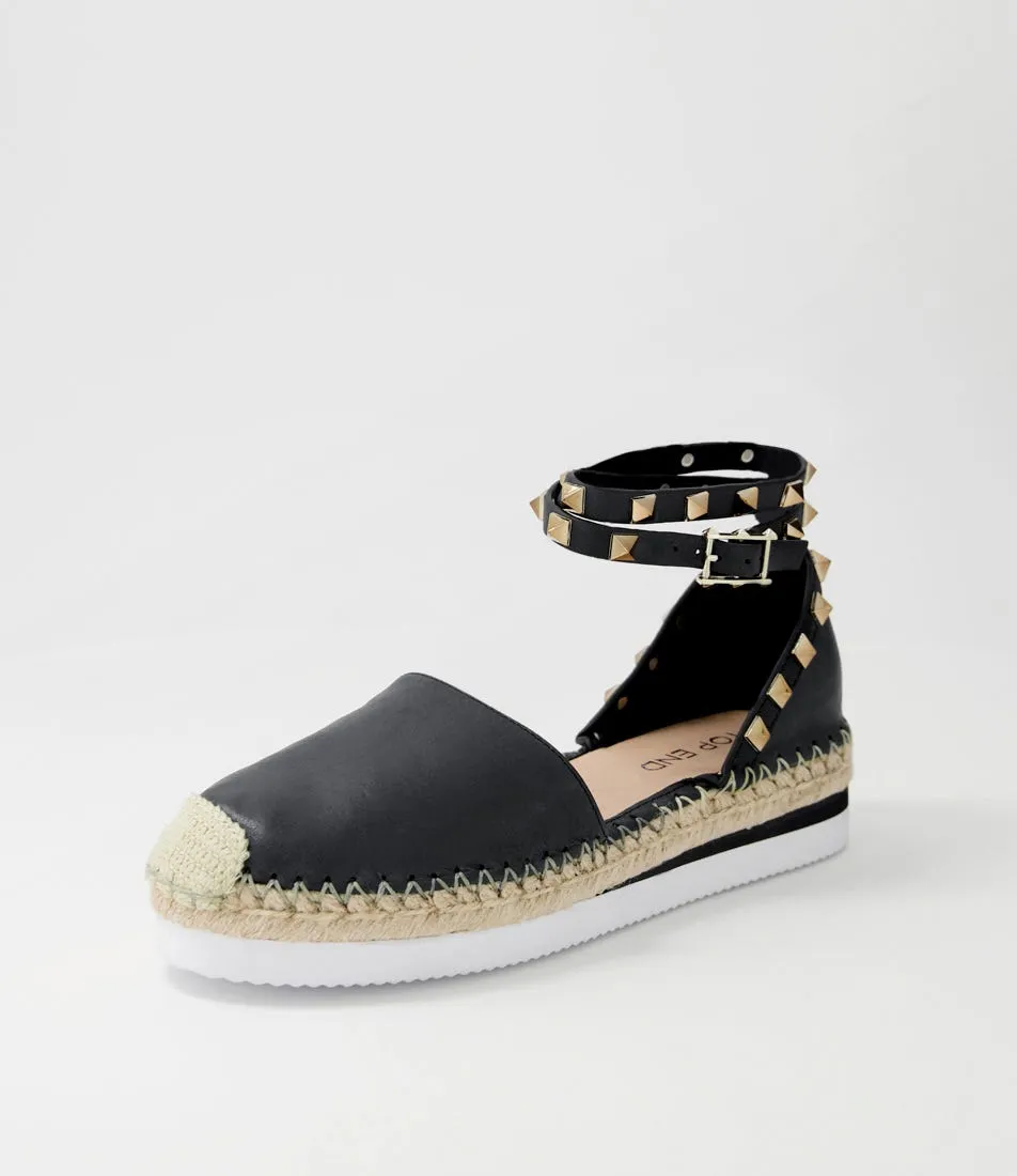 TOP END Wiela Black Leather Espadrilles