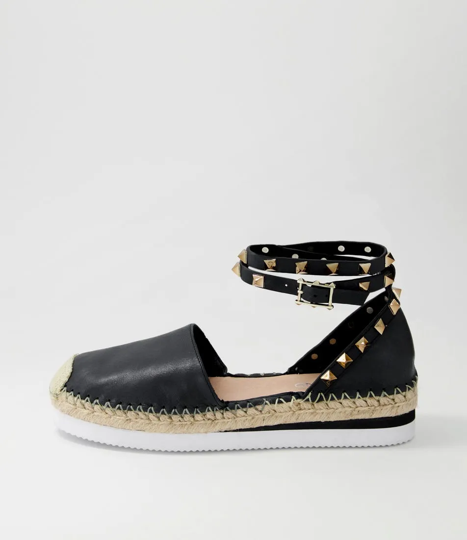 TOP END Wiela Black Leather Espadrilles