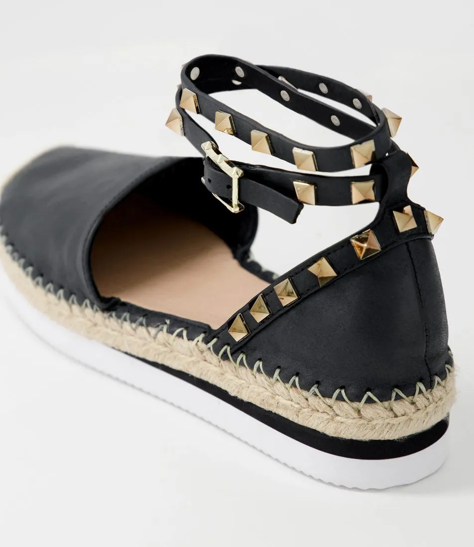 TOP END Wiela Black Leather Espadrilles