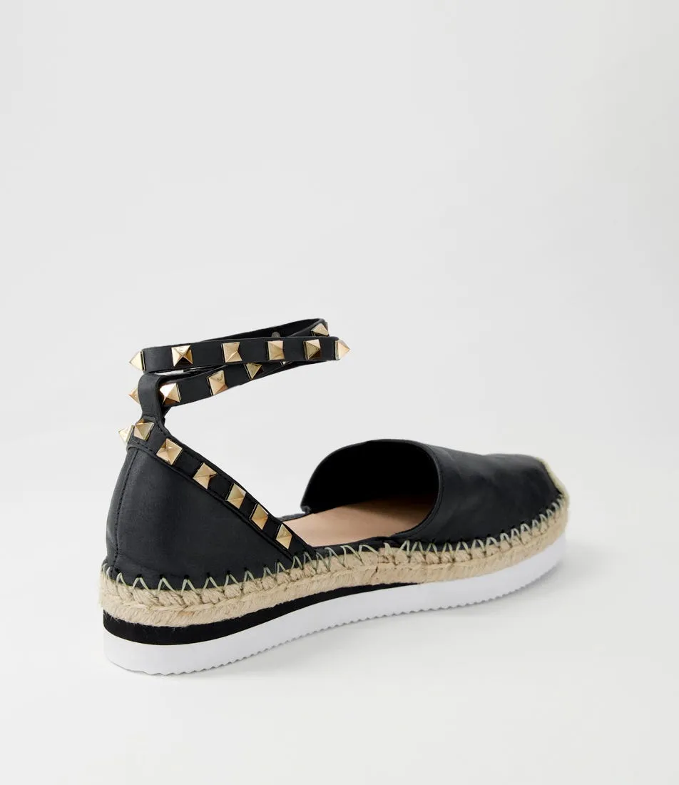 TOP END Wiela Black Leather Espadrilles