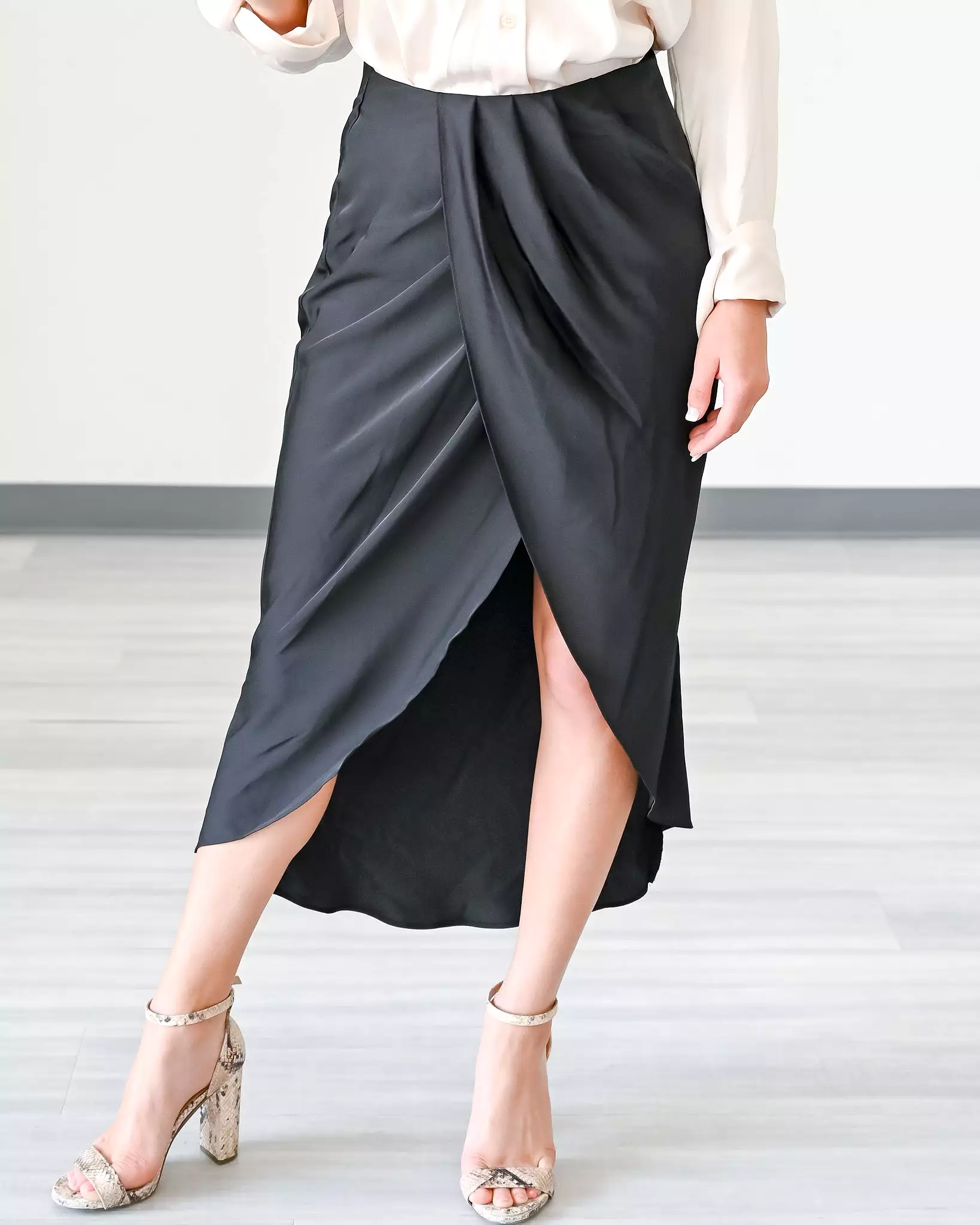 Tulip Satin Midi Skirt