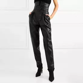 Vegan Leather High Waist Ruched Pants