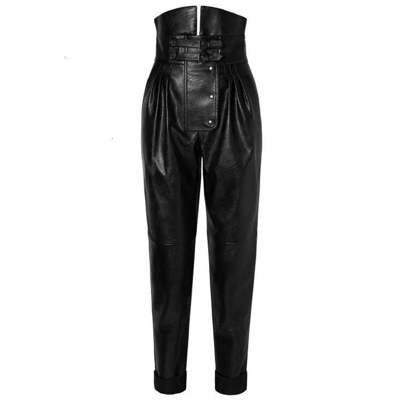 Vegan Leather High Waist Ruched Pants