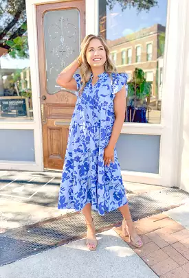 Warmer Weather Floral Midi Dress in Blue