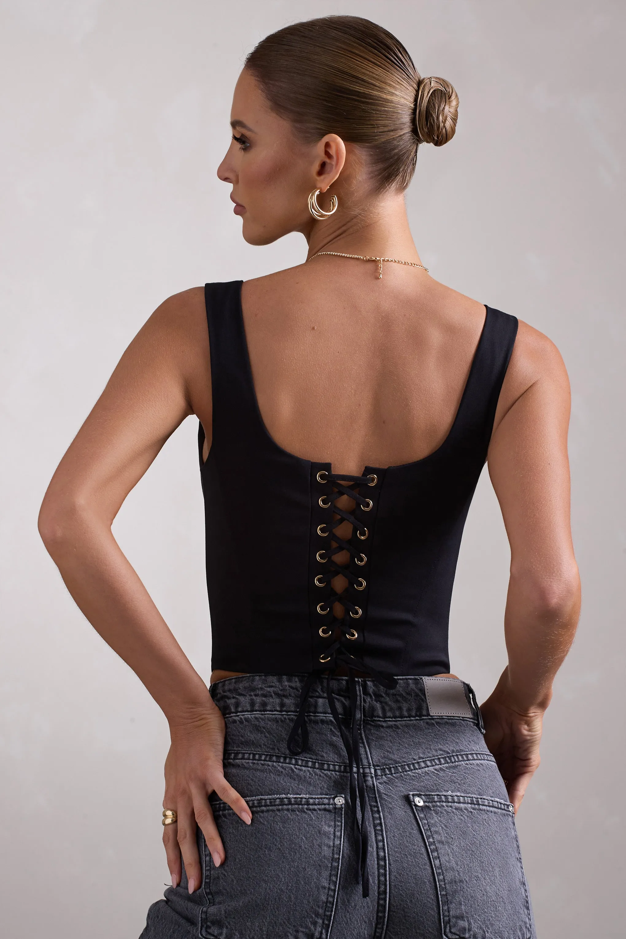 Yolanda | Black Strappy Corset Top