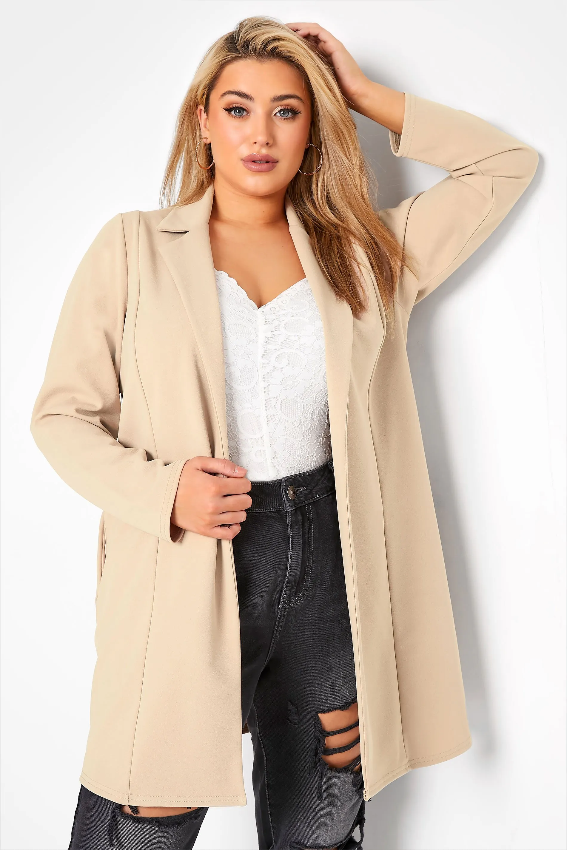 YOURS Curve Beige Brown Longline Blazer