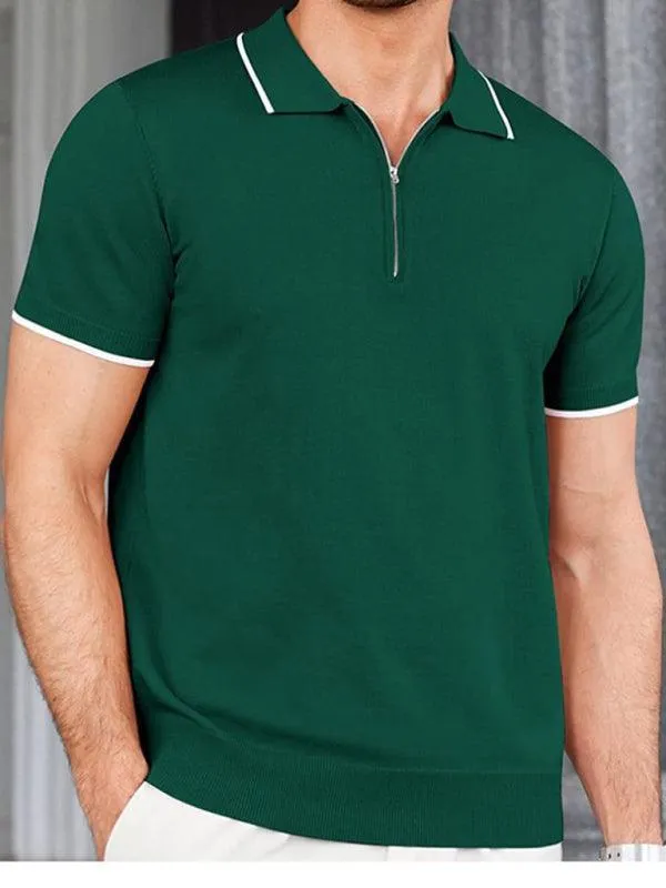 Zipper Knitted Men Polo Shirt