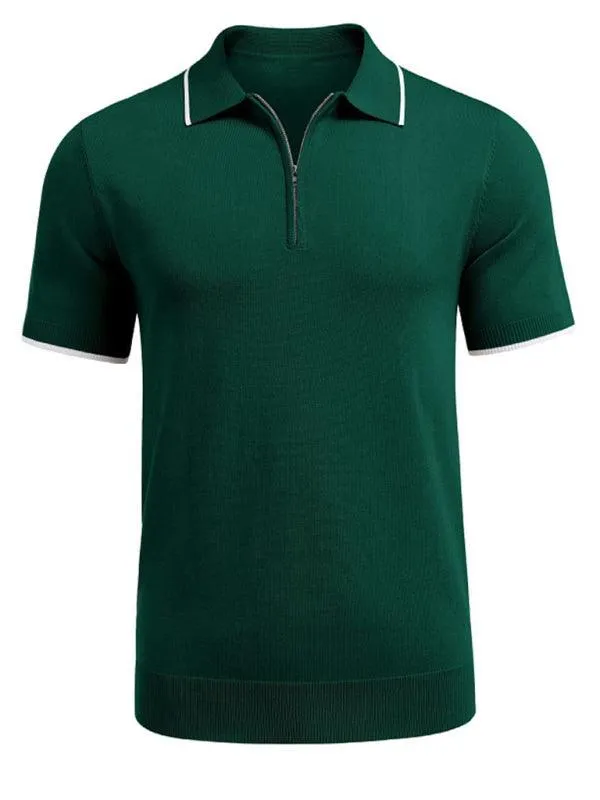 Zipper Knitted Men Polo Shirt